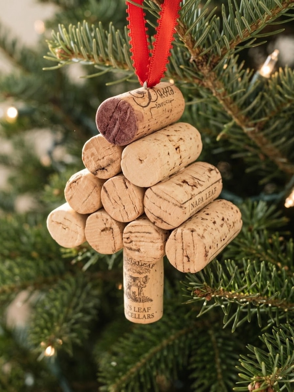 Handcrafted Recycled Wine Cork Christmas Tree Ornaments
